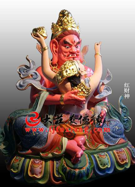 密宗五大財神之紅財神（銅雕彩繪密宗佛像）